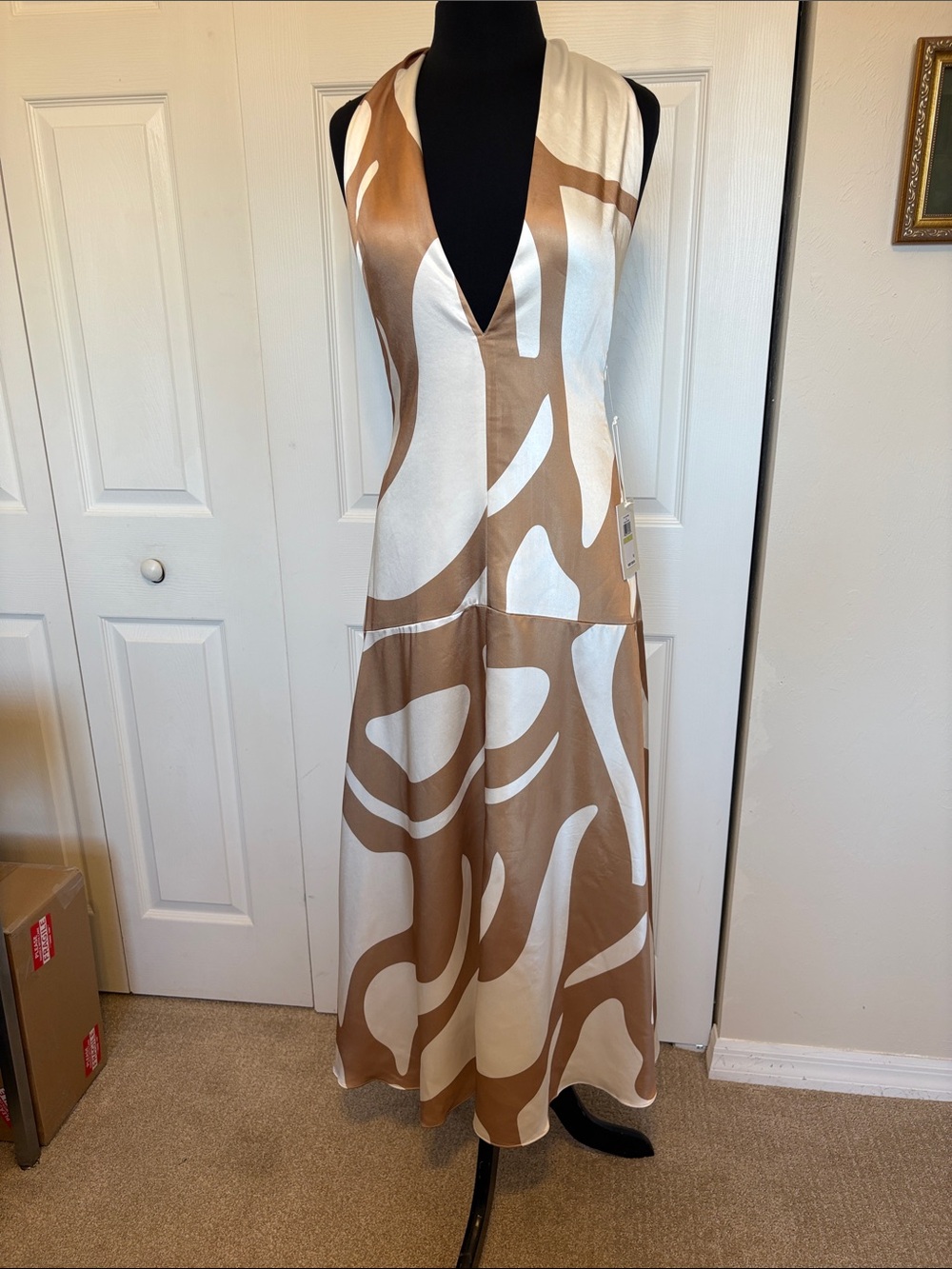 NWT Parker "The Nia" Satin Halter Maxi Dress - Abstract Swirl Print. Size 4.